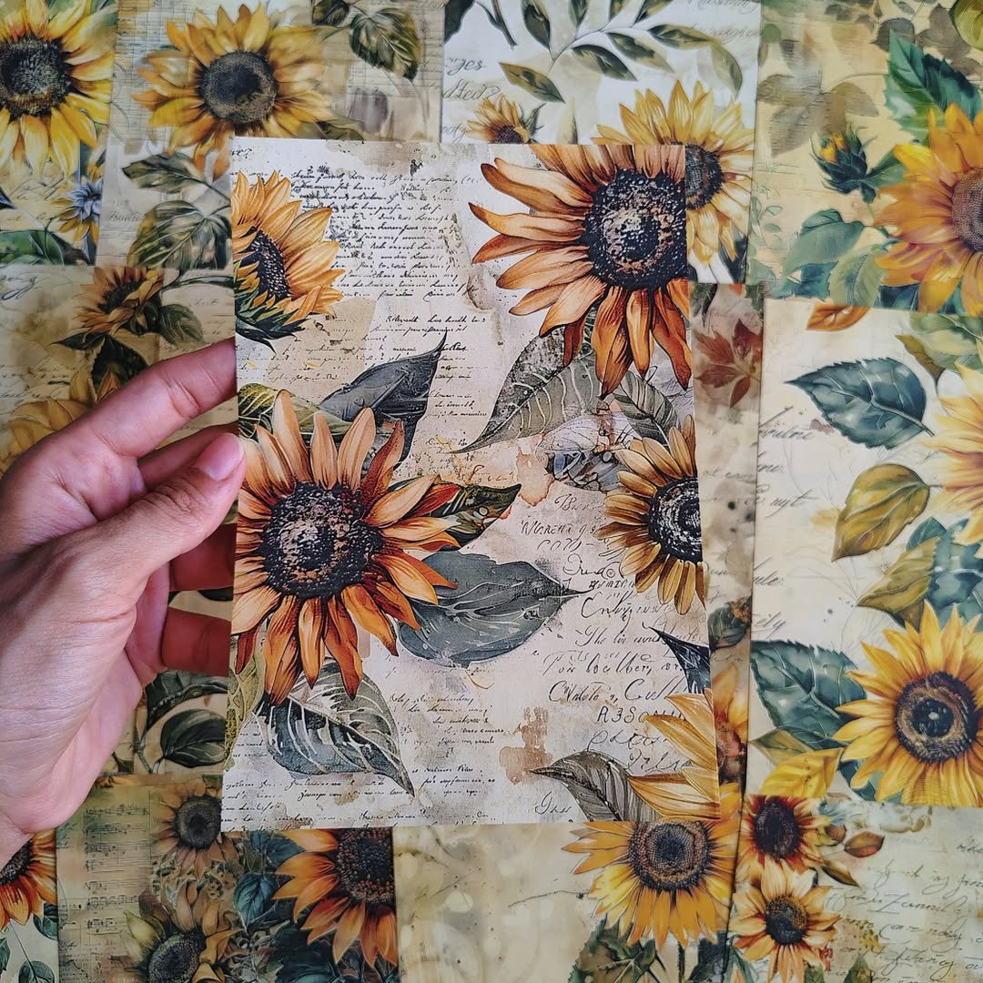 Vintage sunflower paper pack - Image 5