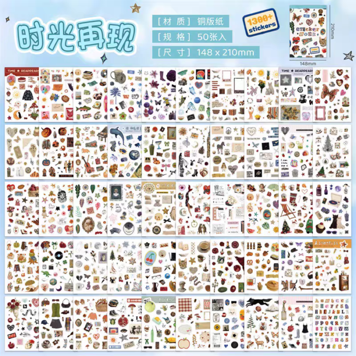 Mega 1300+ Vintage Sticker Book - 50 Sheets - Image 2